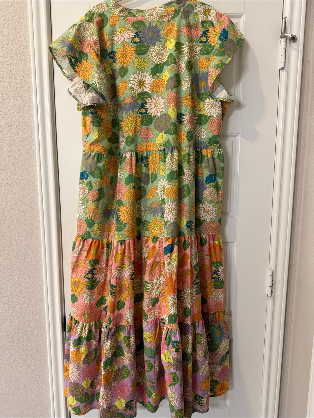 Uncle Frank Floral Tiered Dress in Green, Pink and Yellow - Picture 3 of 3